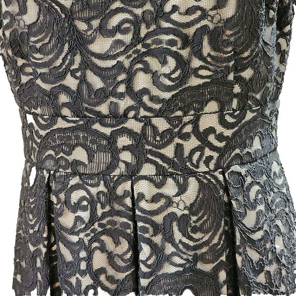 Eliza J Black Yoke Lace Fit and Flare Knee Length Cocktail Dress with Tulle Sz 8 - Picture 10 of 16